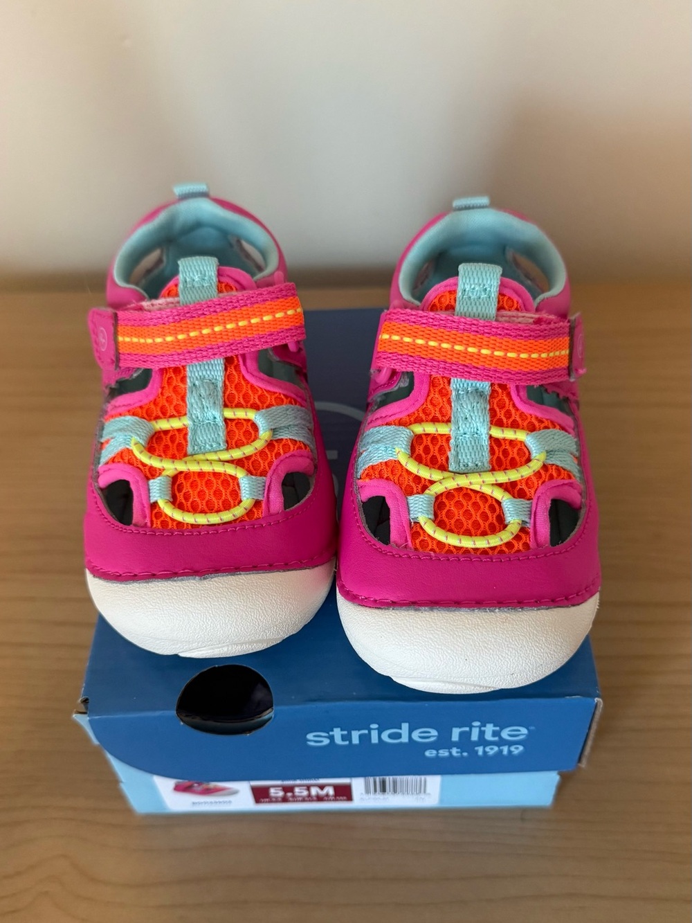 Stride Rite Girls' Pink and Orange Active Sandals with Aqua Accents